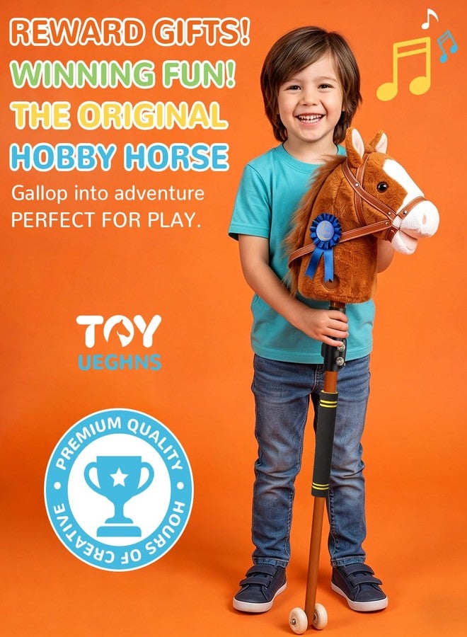UEGHNS Stick Horse, Hobby Horse on a Stick for Kids Ages 4-12 Adjustable 30-52" with Illuminated Silent Wheels Comfortable Sponge Wrapped complimentary AA Batteries Realistic Horse neighs. - Image 3
