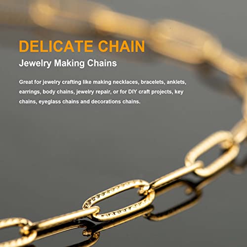 KYUNHOO 5M Gold Plated Stainless Steel Chain for Jewelry Making 4mm Wide Embossed Oval Paperclip Chain Bulk Soldered Jewelry Chain Spool with Lobster Clasps and Jump Rings for DIY Crafts - Image 4