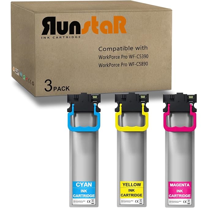 Run Star 3 Packs T10W T10W100 Remanufactured Ink Cartridge Replacement for T10W T10W100 use for WorkPorce Pro WF-C5390 WF-C5890 Color Printers (1 Cyan/1 Magenta/1 Yellow)