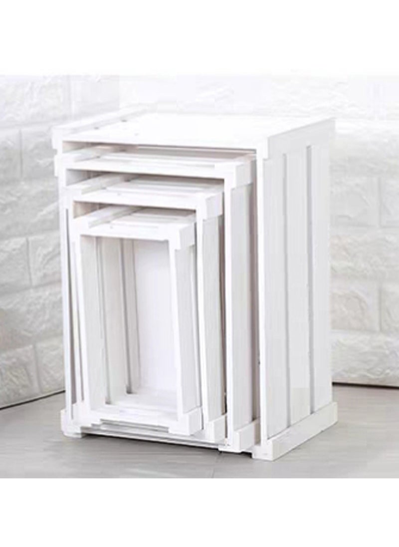 LINGWEI - Set Of 4 Wooden Storage Box Vintage Decorative Display Crates Rustic Style Wooden Storage Boxes Nesting Crates White - Image 1