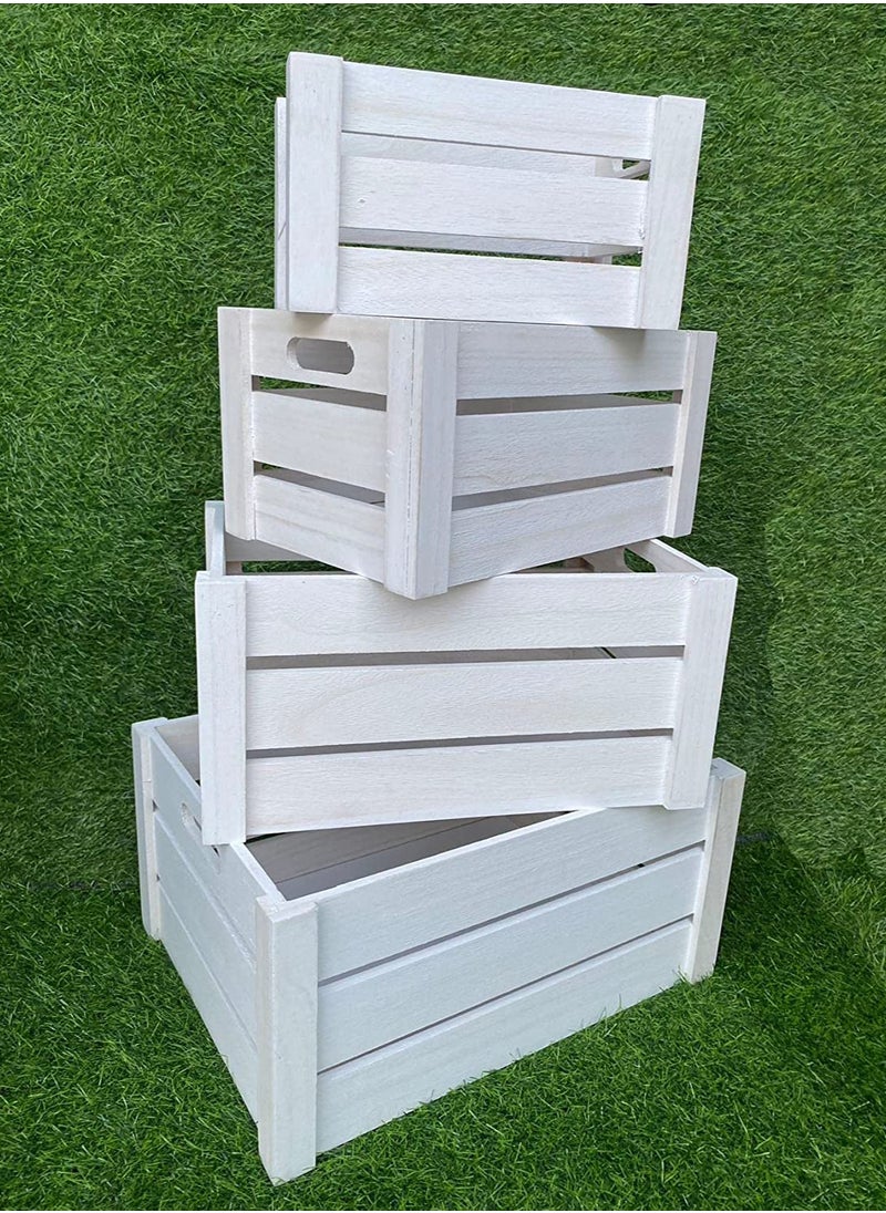LINGWEI - Set Of 4 Wooden Storage Box Vintage Decorative Display Crates Rustic Style Wooden Storage Boxes Nesting Crates White - Image 1