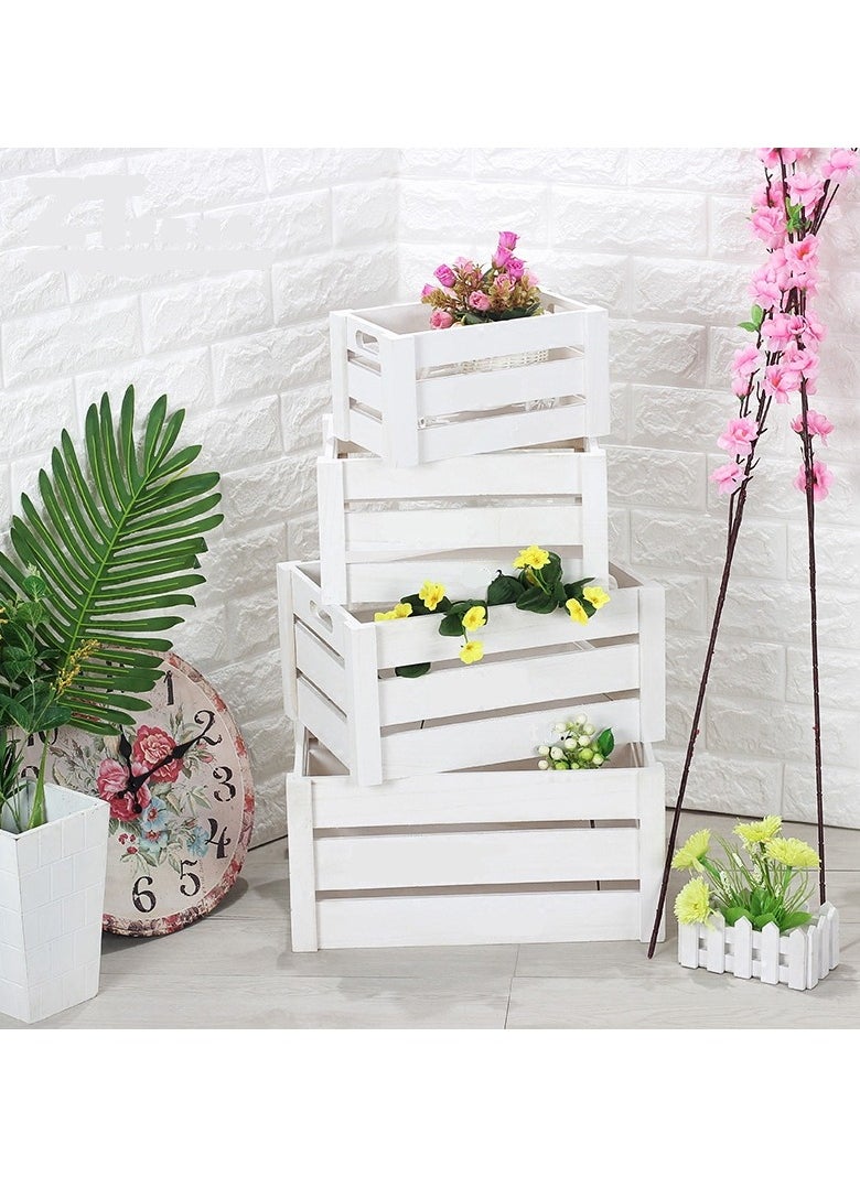 LINGWEI - Set Of 4 Wooden Storage Box Vintage Decorative Display Crates Rustic Style Wooden Storage Boxes Nesting Crates White - Image 1