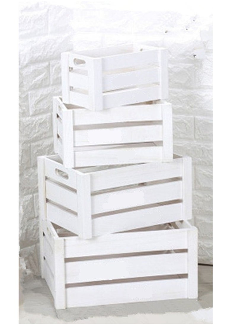 LINGWEI - Set Of 4 Wooden Storage Box Vintage Decorative Display Crates Rustic Style Wooden Storage Boxes Nesting Crates White - Image 1