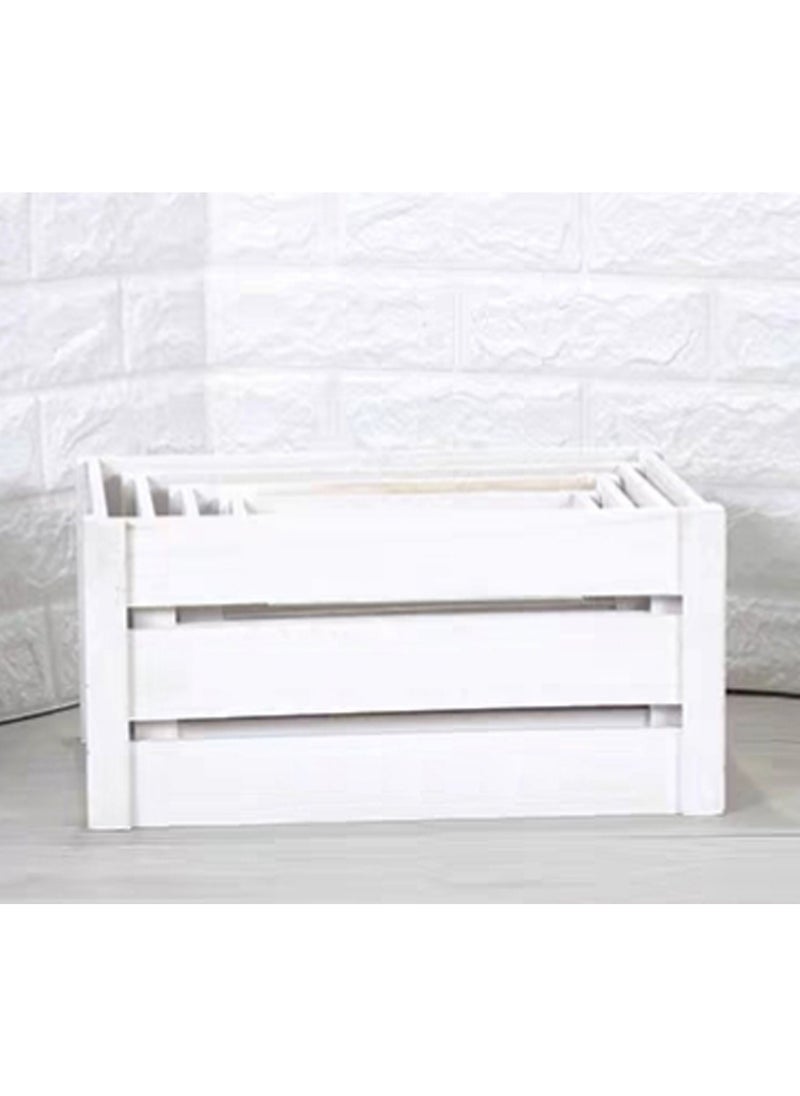 LINGWEI - Set Of 4 Wooden Storage Box Vintage Decorative Display Crates Rustic Style Wooden Storage Boxes Nesting Crates White - Image 1