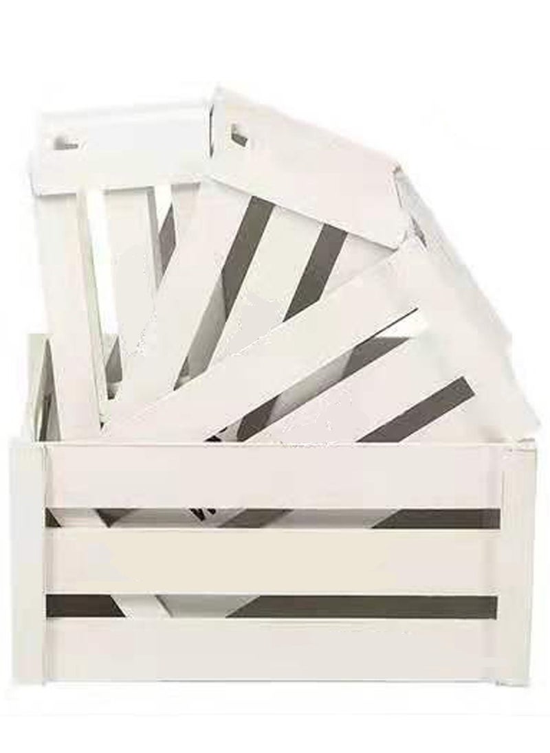 LINGWEI - Set Of 4 Wooden Storage Box Vintage Decorative Display Crates Rustic Style Wooden Storage Boxes Nesting Crates White - Image 1