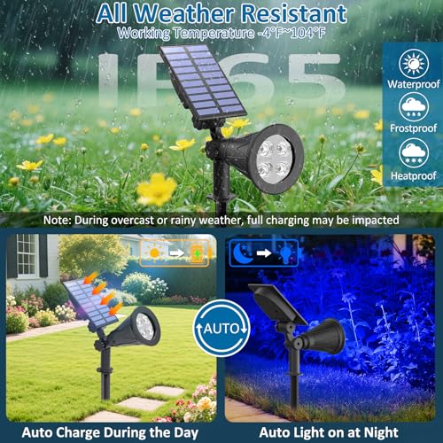 T-SUNUS أضواء شمسية زرقاء خارجية من T-SUNUS لعيد الميلاد، 2 وضعيات، كشافات حديقة مقاومة للماء IP65، أمان تلقائي، إضاءة المناظر الطبيعية، ضوء كشاف للبركة، للأشجار، الأعلام، الفناء، المرآب، الفناء الخلفي، الممر، المسبح، هالوين، عبوة 2 - Image 3