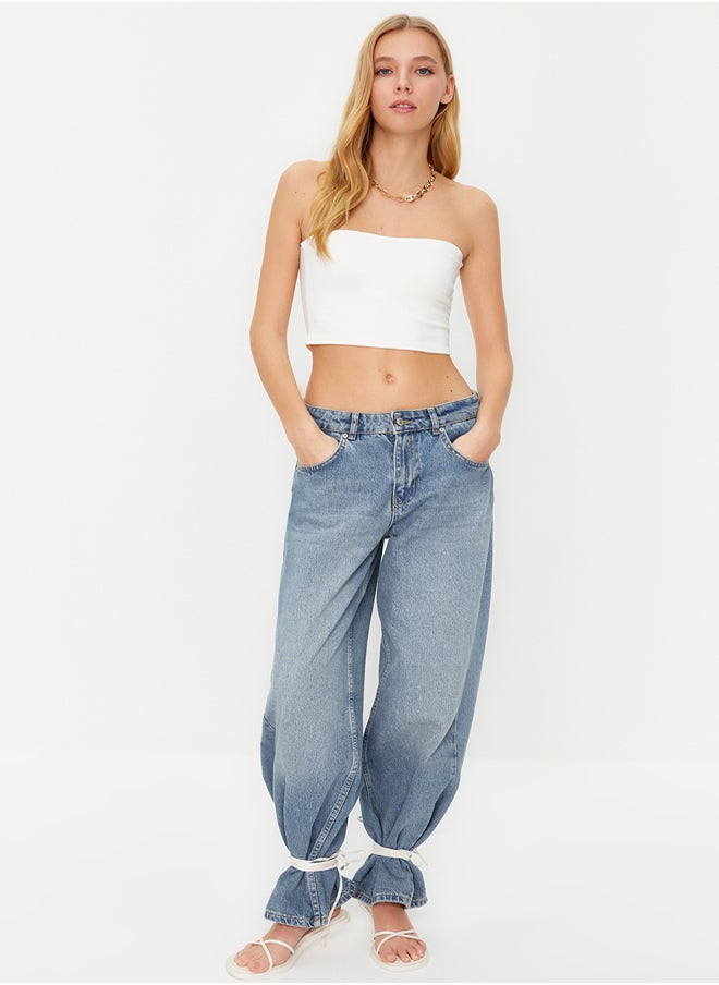 trendyol - Ecru Fitted Strapless Neck Crop Stretchy Knitted Blouse TWOSS24BZ00055 - Image 1