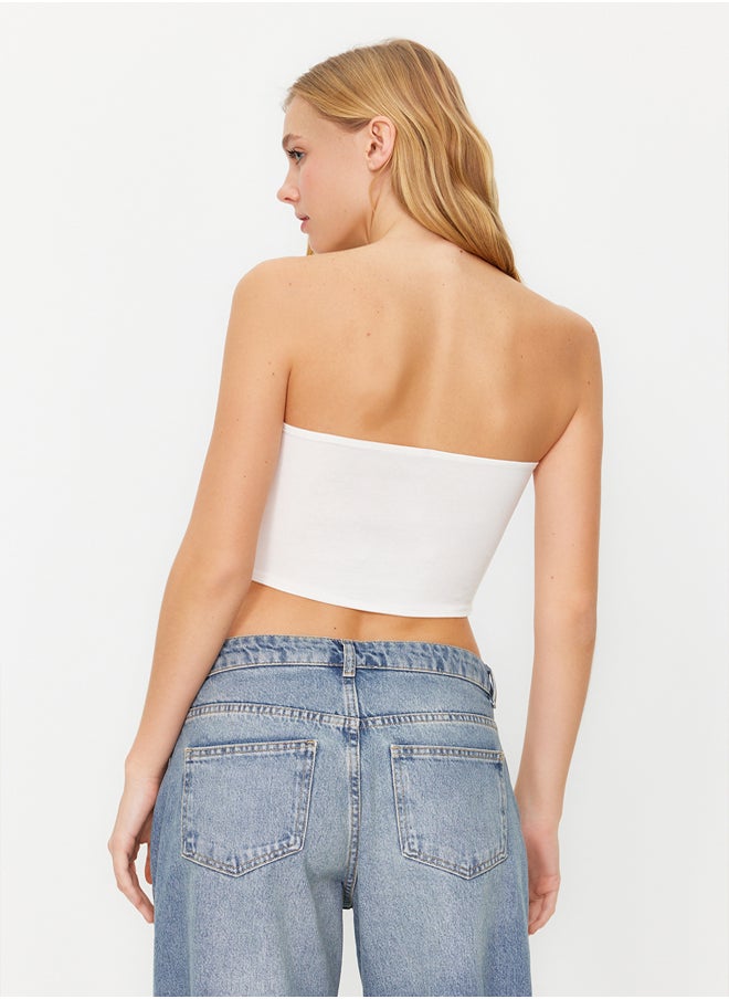 trendyol - Ecru Fitted Strapless Neck Crop Stretchy Knitted Blouse TWOSS24BZ00055 - Image 1