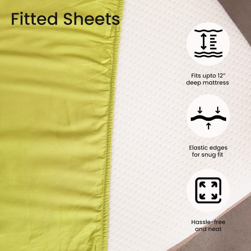 Oyvu Luxury Elastic Fitted Bedsheet | King Size | 300TC | Mosstone Colour | 100% Cotton | Solid Pattern Sateen Weave | 1 Fitted Bedsheet, 2 Pillow Covers for Bedroom, Living Room | 72" x 78”+12" inch - Image 2