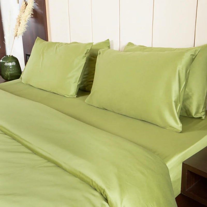 Oyvu Luxury Elastic Fitted Bedsheet | King Size | 300TC | Mosstone Colour | 100% Cotton | Solid Pattern Sateen Weave | 1 Fitted Bedsheet, 2 Pillow Covers for Bedroom, Living Room | 72" x 78”+12" inch - Image 4