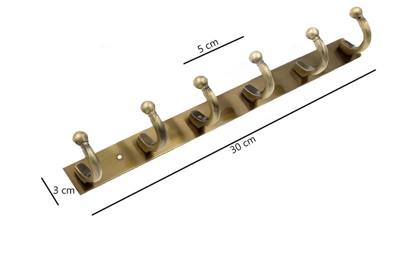 GHAR DWAR Goli Stainless Steel 6-Pin Wall Mount Hook Strip in Antique Brass, Heavy Duty Clothes Hanger for Scarf, Coat, Keys & Towels, Decorative Door & Wall Hook Rail for Home and Office (Pack of 2) - Image 3
