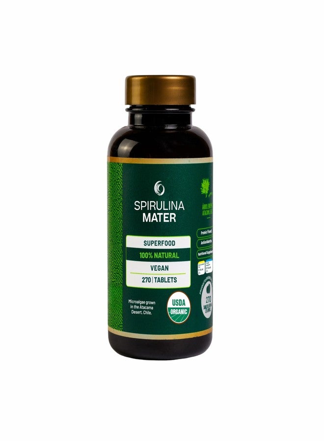 SpirulinaMater أقراص سبيرولينا عضوية معتمدة من وزارة الزراعة الأمريكية، مزروعة في صحراء أتاكاما، مكمل غذائي نباتي فائق، طحالب غنية بالعناصر الغذائية للصحة اليومية والطاقة، 270 قرصًا - Image 1