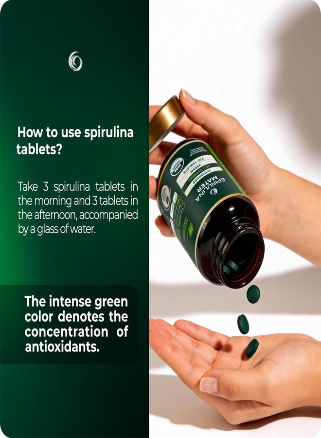 SpirulinaMater أقراص سبيرولينا عضوية معتمدة من وزارة الزراعة الأمريكية، مزروعة في صحراء أتاكاما، مكمل غذائي نباتي فائق، طحالب غنية بالعناصر الغذائية للصحة اليومية والطاقة، 270 قرصًا - Image 4