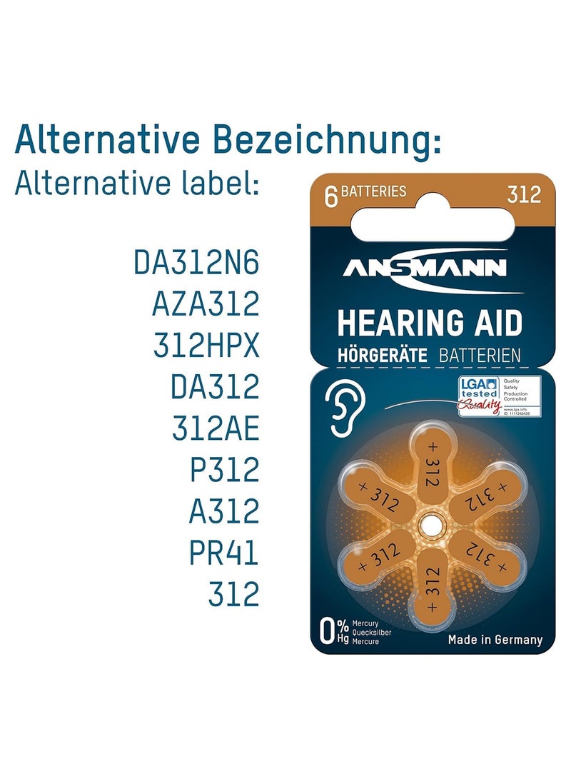ANSMANN بطاريات سماعات الأذن نوع 312 / PR41 عالية الأداء طويلة الأمد عالية الجهد 180 مللي أمبير LGA مختبرة زنك بدون زئبق - Image 5