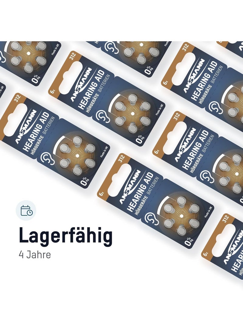 ANSMANN بطاريات سماعات الأذن نوع 312 / PR41 عالية الأداء طويلة الأمد عالية الجهد 180 مللي أمبير LGA مختبرة زنك بدون زئبق - Image 2
