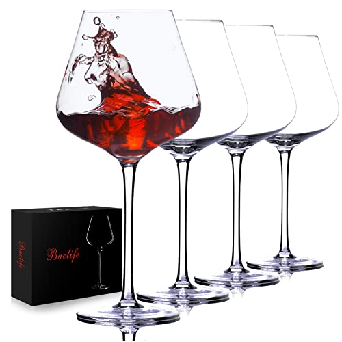 BACLIFE Hand Blown Red Wine Glasses Set of 4 – 23 oz Burgundy Wine Glasses With Long Stem – Large Premium Crystal Wine Glass – Unique Gift for Wedding, Anniversary, Mother’s Day – Clear - Image 1