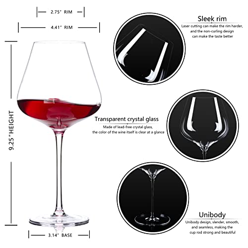 BACLIFE Hand Blown Red Wine Glasses Set of 4 – 23 oz Burgundy Wine Glasses With Long Stem – Large Premium Crystal Wine Glass – Unique Gift for Wedding, Anniversary, Mother’s Day – Clear - Image 3
