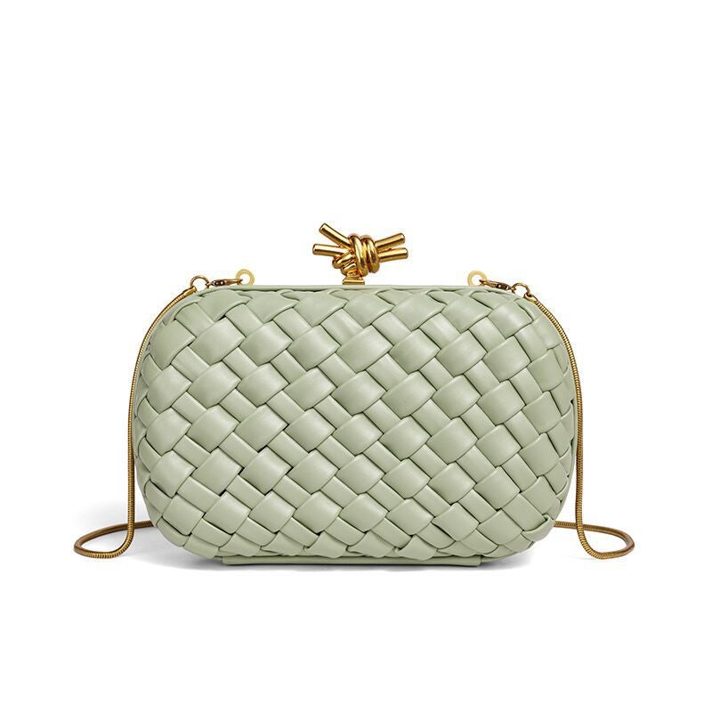 Small Fragrant Woven Evening Bag Chain Clutch Bag Big-Name Style Clip Box Diagonal Shoulder Bag - Image 1