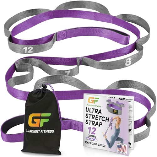Gradient Fitness Stretching Strap for Physical Therapy, 12 Multi-Loop Stretch Strap 1" W x 8' L, Neoprene Handles, Physical Therapy Equipment, Yoga Straps for Stretching, Leg Stretcher (Purple) - Image 1