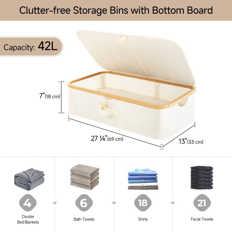StorageWorks Underbed Storage Containers with Lids, 2-Pack 7" Low Profile Under Bed Storage Box with Bamboo Frame for Clothes, Bedding, Blankets and Shoes, 42L Sturdy Fabric Organizer, Beige - Image 5