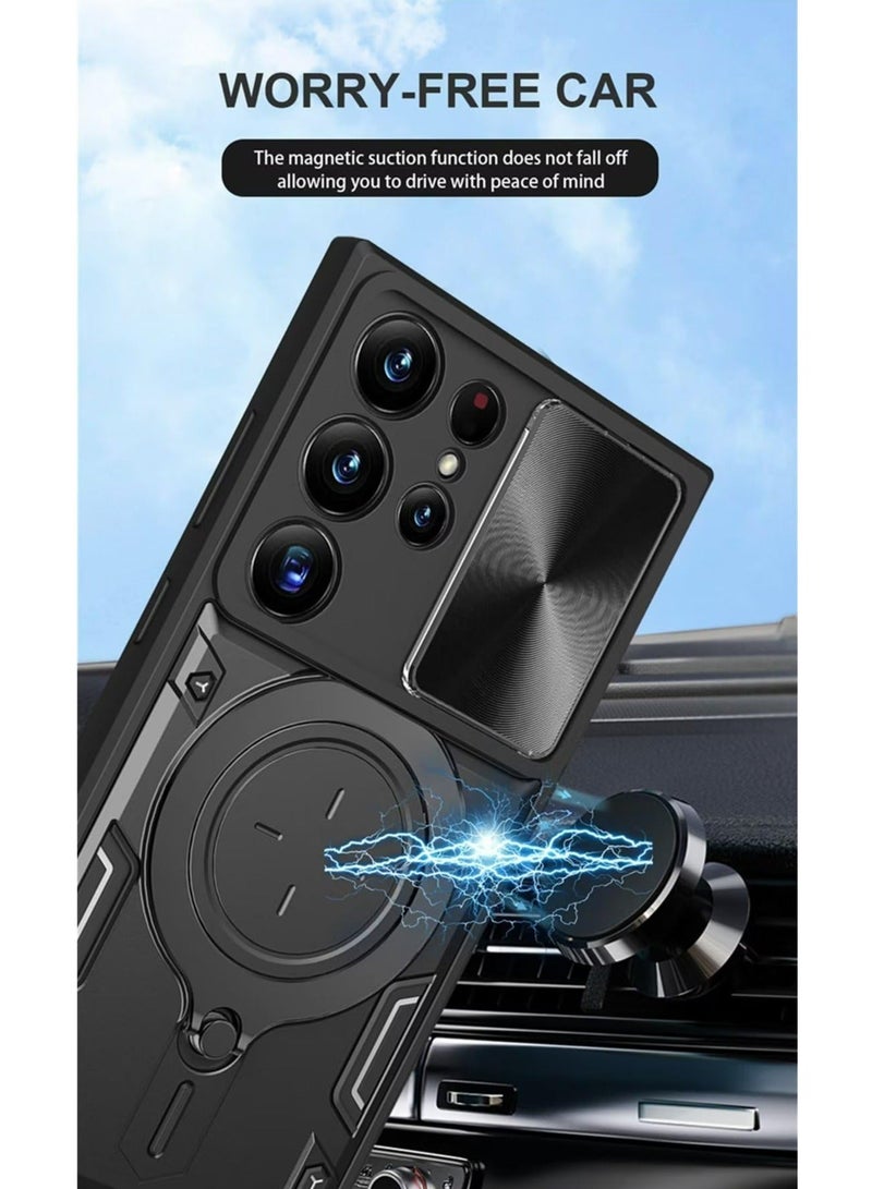TEAM LUXURY Samsung Galaxy S22 Ultra Mobile Phone Case Cover, Slide Camera Lens Cover, 360°Rotating Kickstand Ring, Bumper Shockproof Phone Case，Compatible with Car Magnetic Mount  - Image 2
