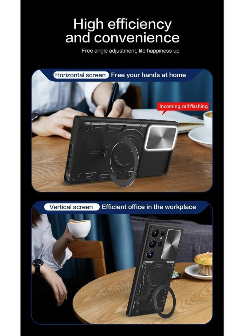 TEAM LUXURY Samsung Galaxy S22 Ultra Mobile Phone Case Cover, Slide Camera Lens Cover, 360°Rotating Kickstand Ring, Bumper Shockproof Phone Case，Compatible with Car Magnetic Mount  - Image 4