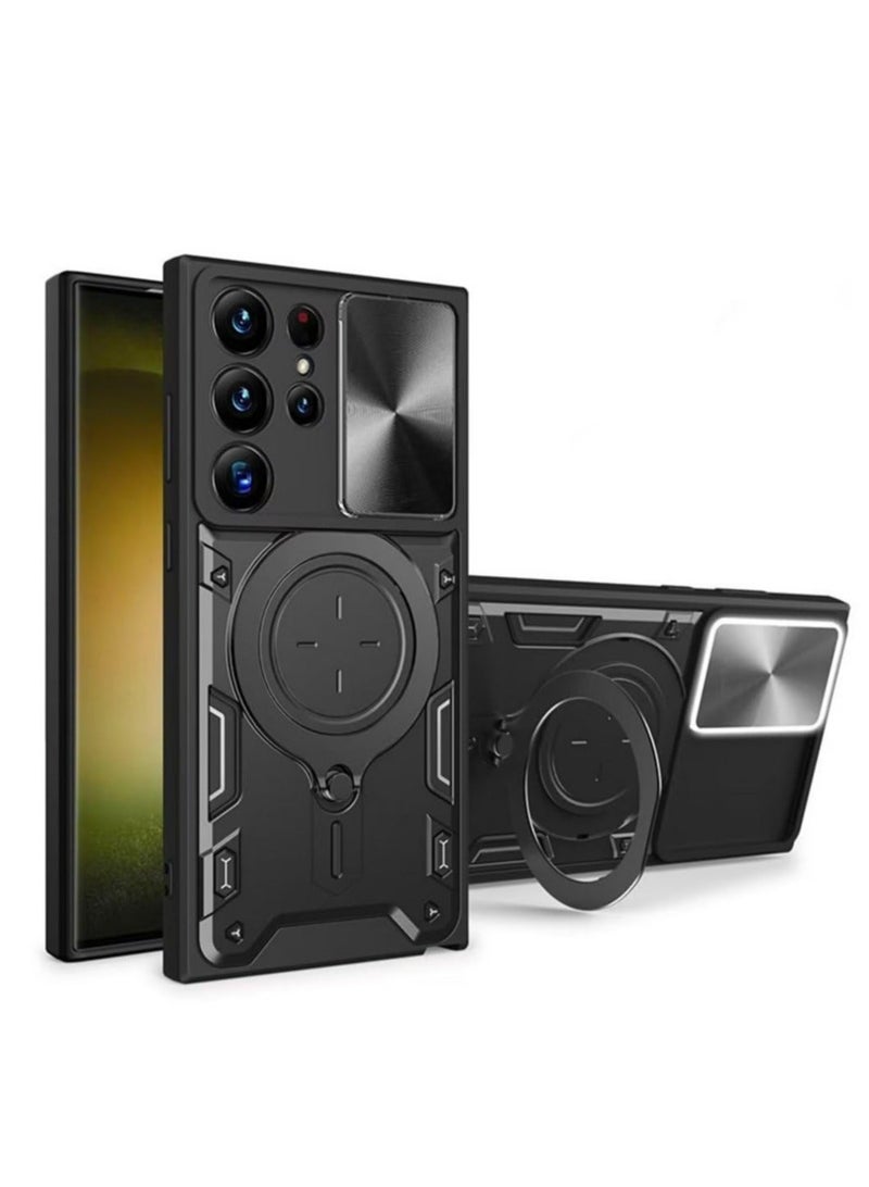 TEAM LUXURY Samsung Galaxy S22 Ultra Mobile Phone Case Cover, Slide Camera Lens Cover, 360°Rotating Kickstand Ring, Bumper Shockproof Phone Case，Compatible with Car Magnetic Mount  - Image 1