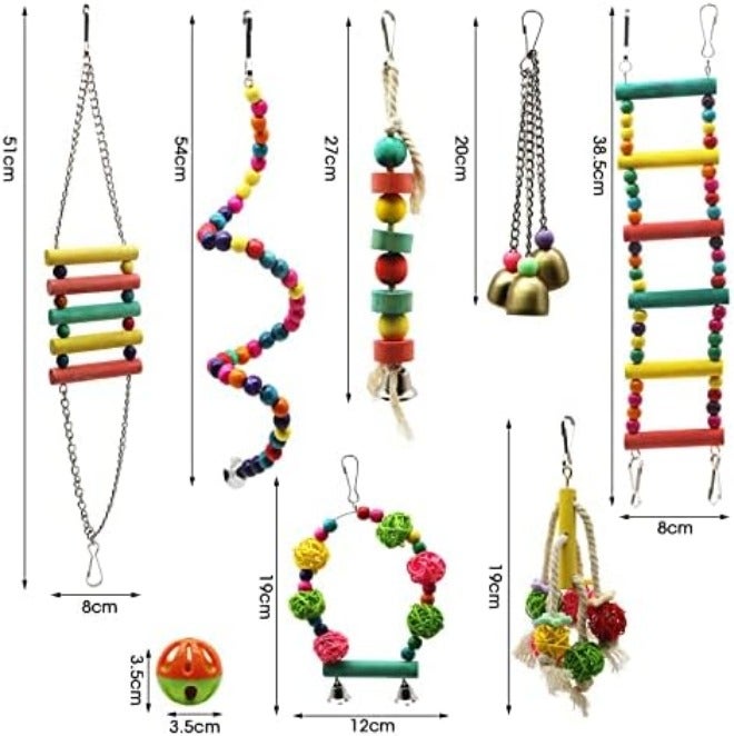 MQUPIN 9 Pack Bird Swing Toys, Hanging Toys with Climbing Ladders, Wooden Perch for Small  Parrots - Image 5