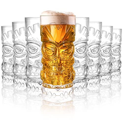 Hacaroa 8 Pack 17 Oz Plastic Tiki Cups Clear Tiki Glasses Modern Bar Tiki Mug Hawaiian Party Drinking Tumblers for Cocktails Lemonade Mixed Drinks Halloween Picnic Restaurant Supplies