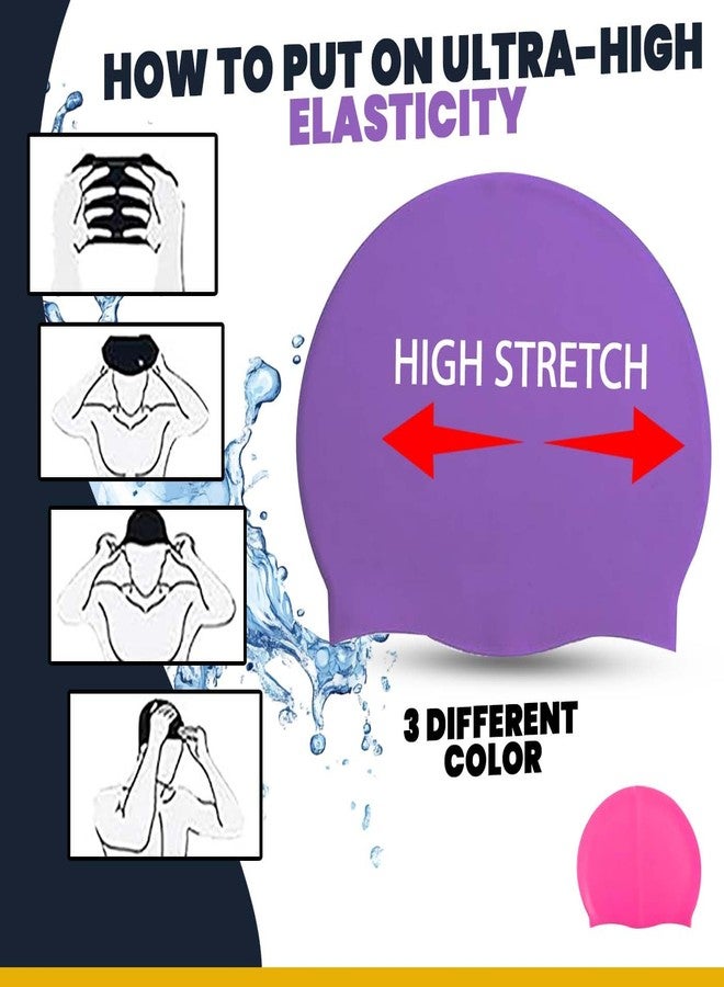 KYNA Set of 2 Pcs Silicone Waterproof Swimming Cap for Men and Women| Ideal for Children and Adult Multicolor Pack of 1 (M3) - Image 5