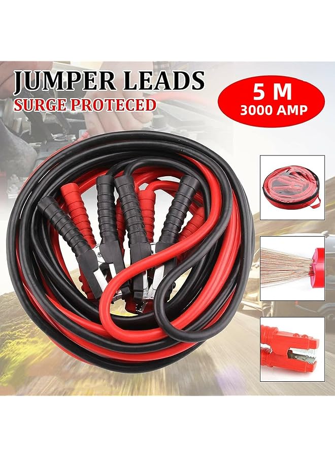 Jumper Cables For Car Battery, 5M 3000Amp Extra Long Heavy Duty Car Battery Jump Leads With Storage Bag Color Coded Clamps For Petrol And Diesel Car Vans Truck - Image 4