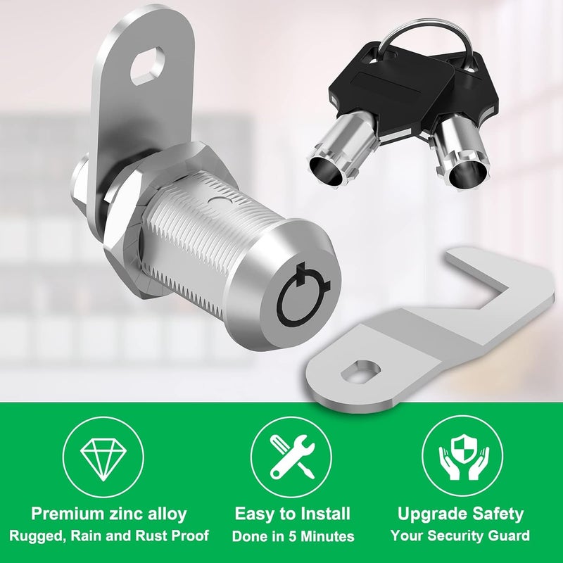 Hecfu 1 Pack Toolbox Lock with Keys, 1-1/8" Tubular Cam Lock Keyed Alike, Hook Cam Tool Box Locks Fits for Mailbox File Cabinet Drawer RV Storage Door Cabinet Locks, Zinc Alloy - Image 3