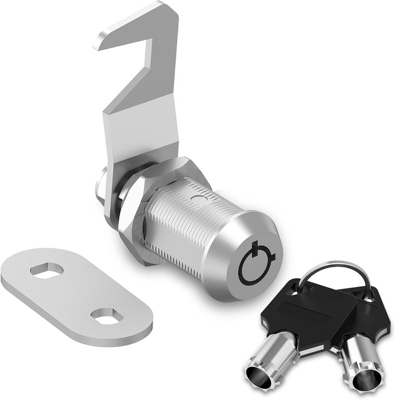 Hecfu 1 Pack Toolbox Lock with Keys, 1-1/8" Tubular Cam Lock Keyed Alike, Hook Cam Tool Box Locks Fits for Mailbox File Cabinet Drawer RV Storage Door Cabinet Locks, Zinc Alloy - Image 1