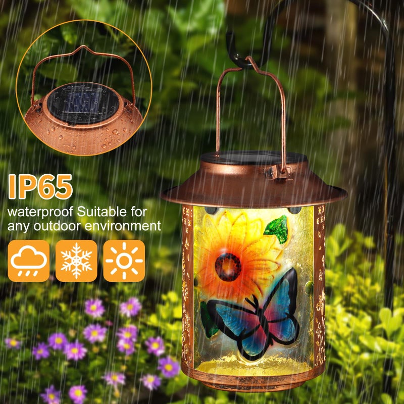 Tepaken Butterfly Solar Lanterns Outdoor Waterproof, Birthday Gifts for Women Mom Grandma , Metal Garden Decor Hanging Solar Lights Outside Decorative for Yard Patio Backyard Porch Decorations(Sunflower) - Image 4