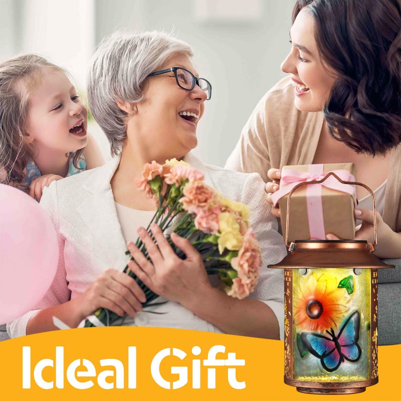 Tepaken Butterfly Solar Lanterns Outdoor Waterproof, Birthday Gifts for Women Mom Grandma , Metal Garden Decor Hanging Solar Lights Outside Decorative for Yard Patio Backyard Porch Decorations(Sunflower) - Image 3