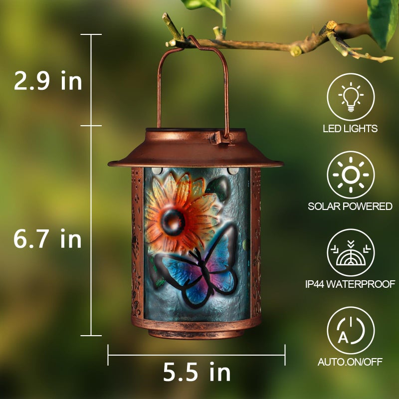 Tepaken Butterfly Solar Lanterns Outdoor Waterproof, Birthday Gifts for Women Mom Grandma , Metal Garden Decor Hanging Solar Lights Outside Decorative for Yard Patio Backyard Porch Decorations(Sunflower) - Image 5