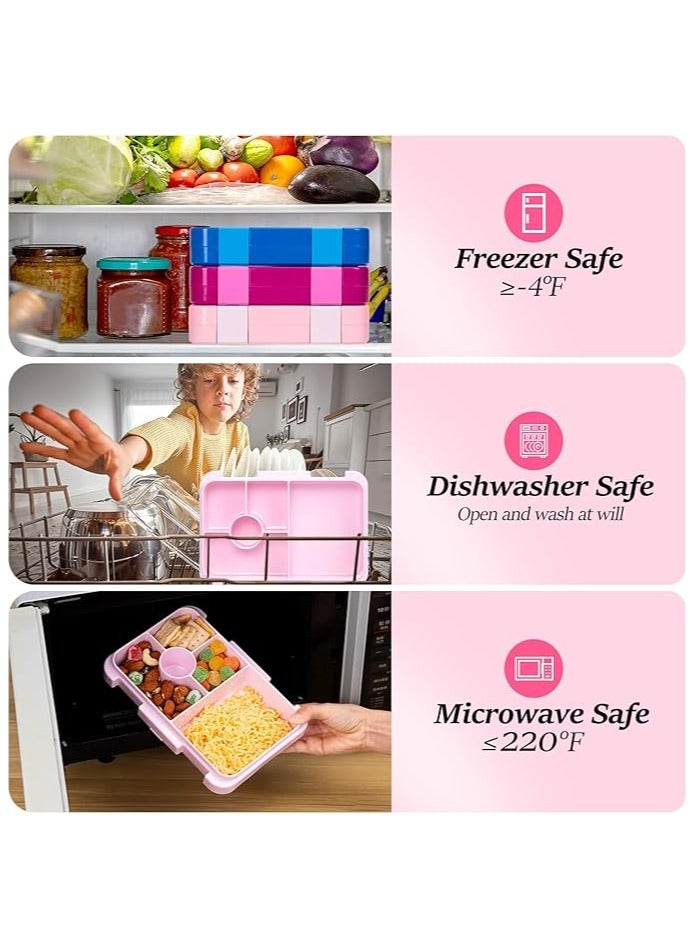 Arabest Bento Lunch Box with 6 Compartments, Leak Proof Lunchbox Snack Boxes for Kids, BPA-Free Reusable On-the-Go Meal and Snack Packing Containers, Pink - Image 5