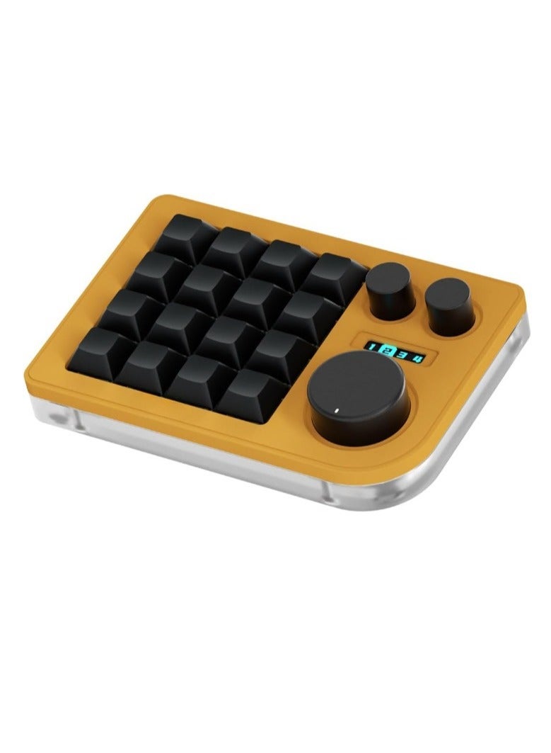 Triple Knob Macro Pad, Programmable Designer Mini Keyboard, One Handed Macro Mechanical Keyboard Portable Keyboard For Gaming Design Software Drawing, (1pc, Yellow)  - Image 1