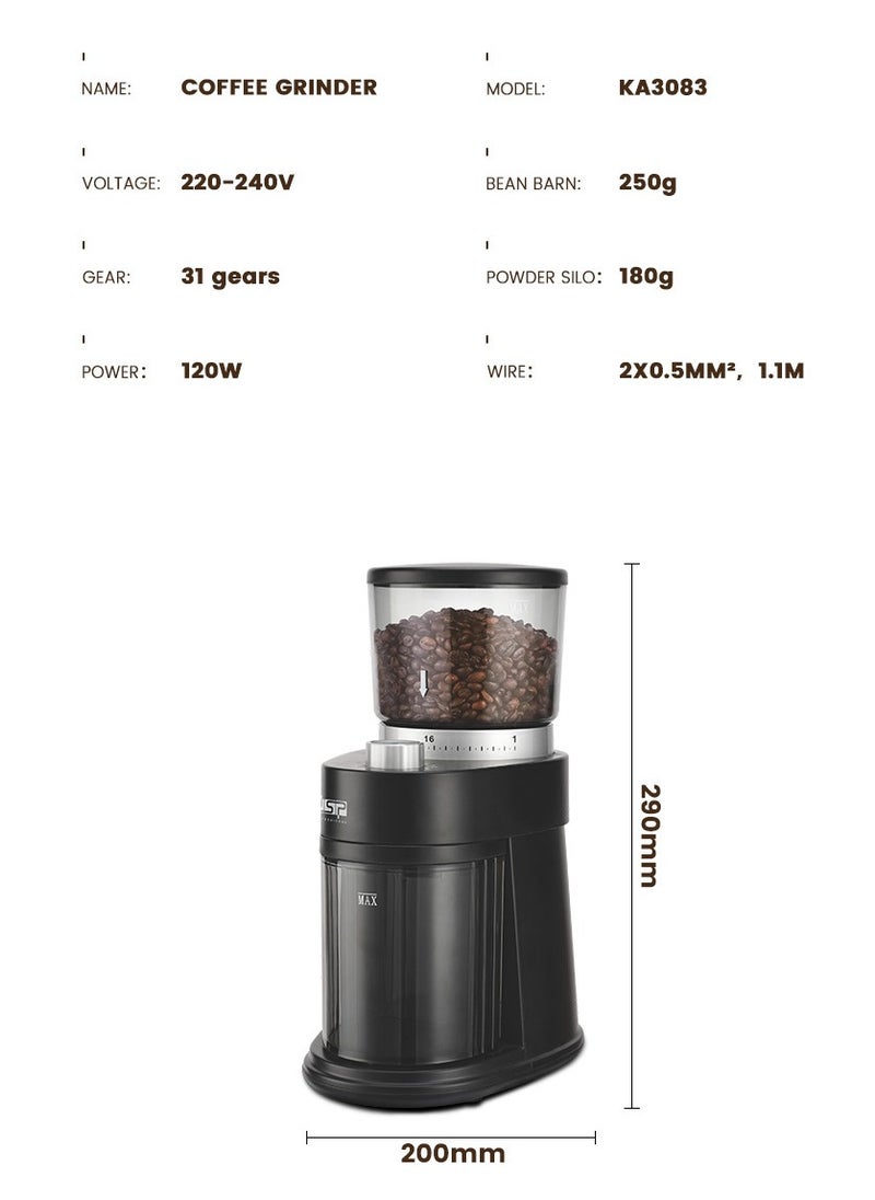 DSP 12-Cups Coffee Grinder Electric Coffee-Bean Grinder Adjustable Burr Mill with 31 Precision Grind Settings 120W KA-3083 Black  - Image 5