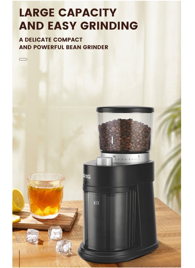 DSP 12-Cups Coffee Grinder Electric Coffee-Bean Grinder Adjustable Burr Mill with 31 Precision Grind Settings 120W KA-3083 Black  - Image 2