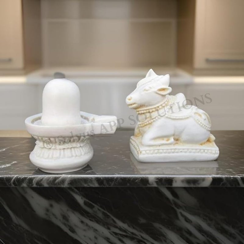 Salvus APP SOLUTIONS White Marble Dust ShivlingShiva Pindi with Nandi for Temple HomeOffice Decor Car Dashboard 5 cm - Image 5