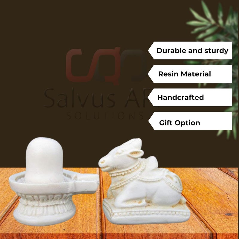 Salvus APP SOLUTIONS White Marble Dust ShivlingShiva Pindi with Nandi for Temple HomeOffice Decor Car Dashboard 5 cm - Image 4