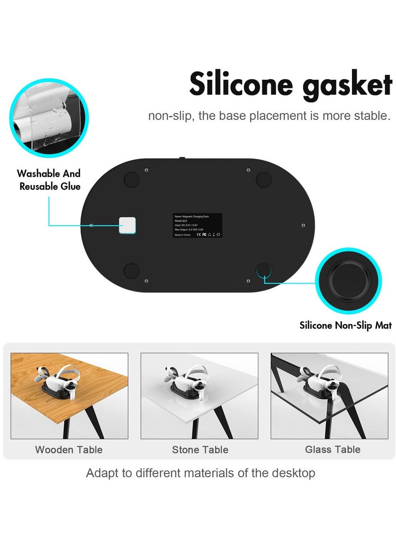 Charging Dock for Oculus Quest 2, Touch Controller and Headset Placement Display Stand Contact Charging Table Stand Auto-attached USB-C Magnetic Charging - Image 4