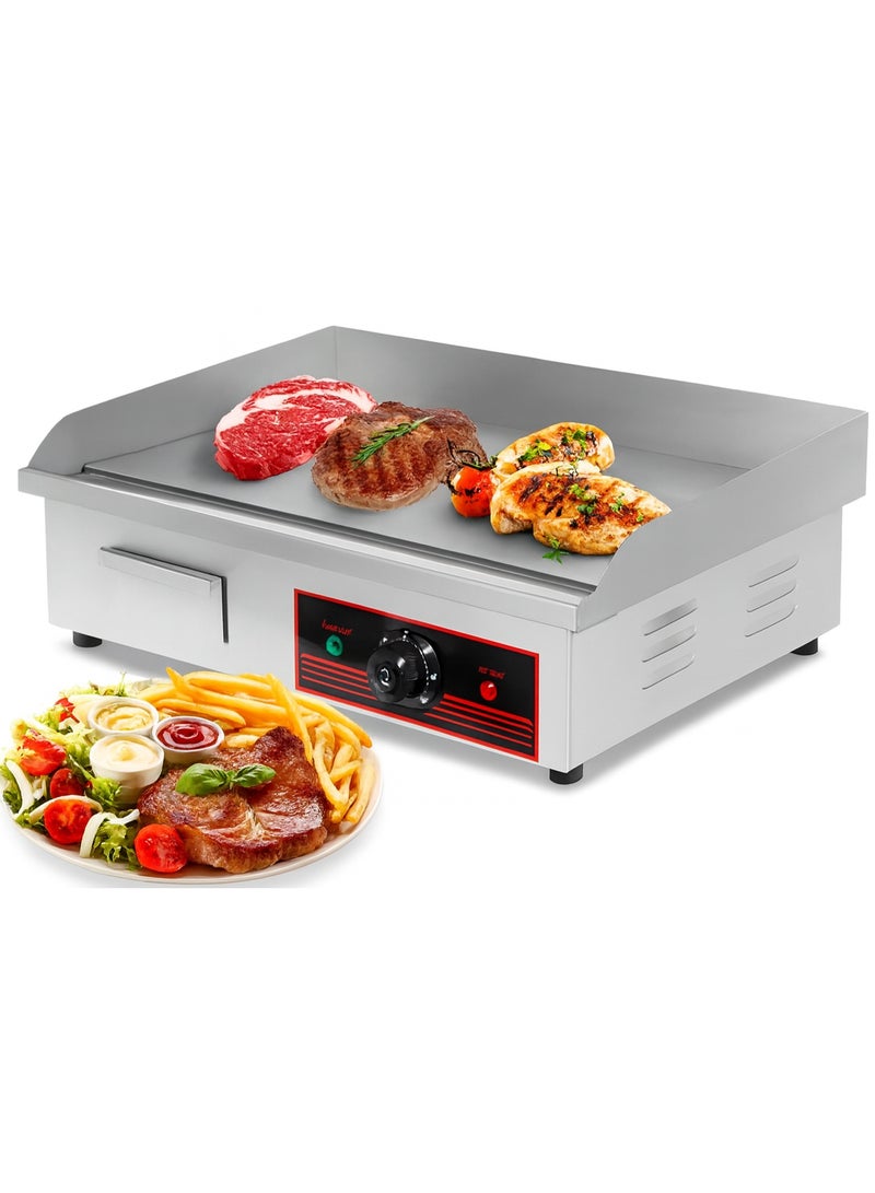 شواية كهربائية تجارية لسطح العمل غير لاصقة من الستانلس ستيل بسطح مسطح صفيحة ساخنة للشواء BBQ، تحكم ثرموستاتي قابل للتعديل، 21.6 بوصة × 13.7 بوصة - Image 1