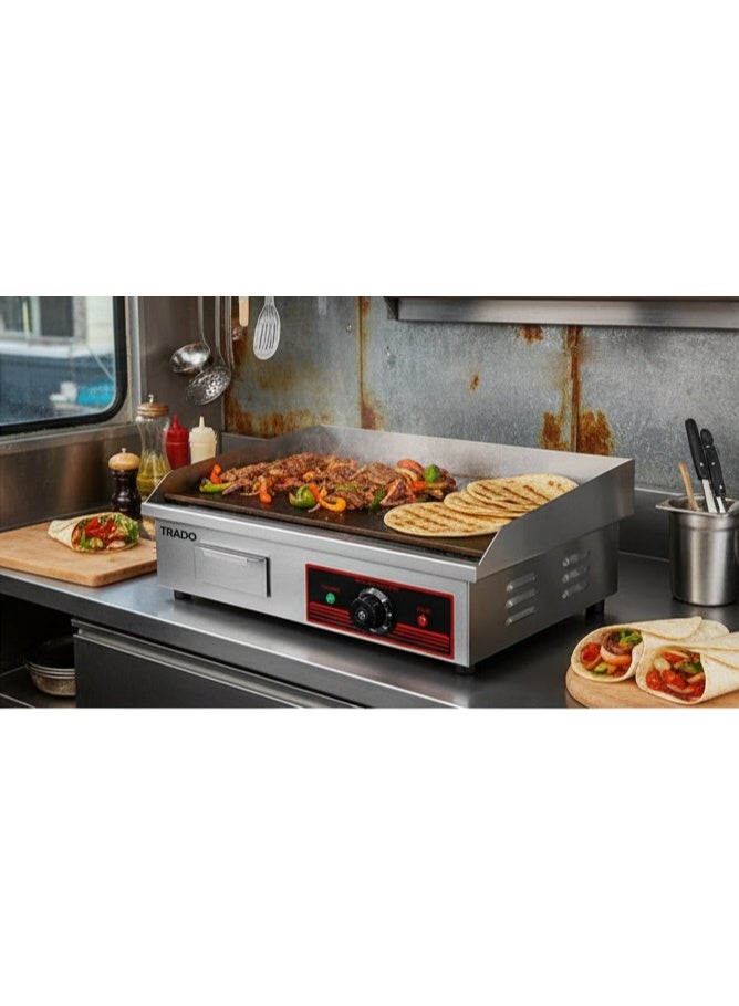 شواية كهربائية تجارية لسطح العمل غير لاصقة من الستانلس ستيل بسطح مسطح صفيحة ساخنة للشواء BBQ، تحكم ثرموستاتي قابل للتعديل، 21.6 بوصة × 13.7 بوصة - Image 3