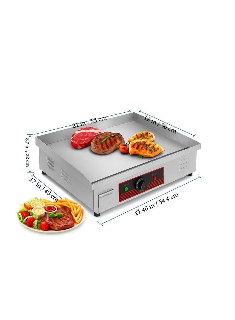 شواية كهربائية تجارية لسطح العمل غير لاصقة من الستانلس ستيل بسطح مسطح صفيحة ساخنة للشواء BBQ، تحكم ثرموستاتي قابل للتعديل، 21.6 بوصة × 13.7 بوصة - Image 5