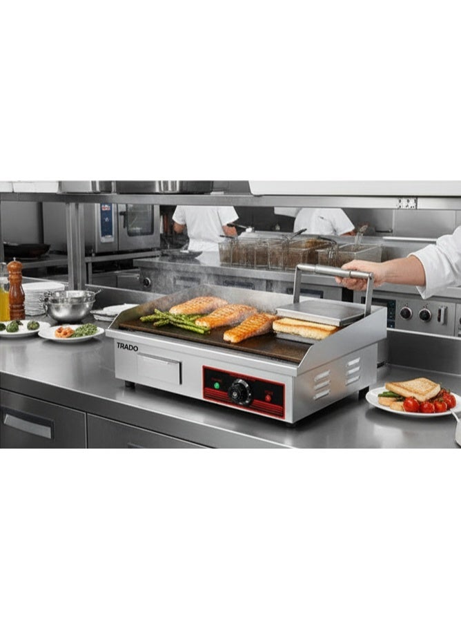 شواية كهربائية تجارية لسطح العمل غير لاصقة من الستانلس ستيل بسطح مسطح صفيحة ساخنة للشواء BBQ، تحكم ثرموستاتي قابل للتعديل، 21.6 بوصة × 13.7 بوصة - Image 4