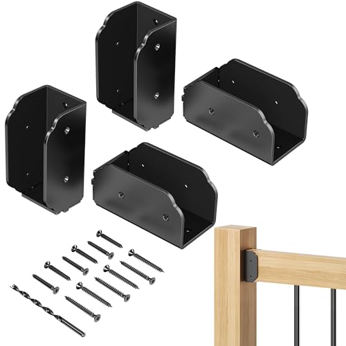 BYMECOST PCS Deck Railing Bracket Connectors, Deck Railing for 2"x4" (Actual 1.5"x3.5"), Wood Post Deck Rail Bracket to Handrail, Barn and Beam end Connection Installation (4, Angle 90°) - Image 1