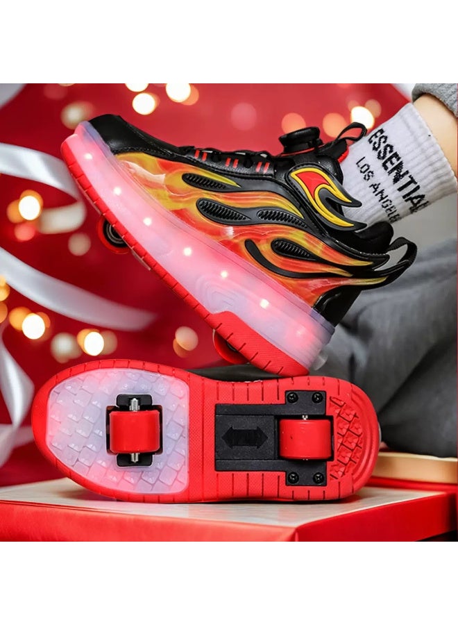 TNGames Roller Shoes Kids Black Red Flame LED Wheel Shoes Heelys Style - Perfect Birthday Gift（Sizes 33） - Image 1