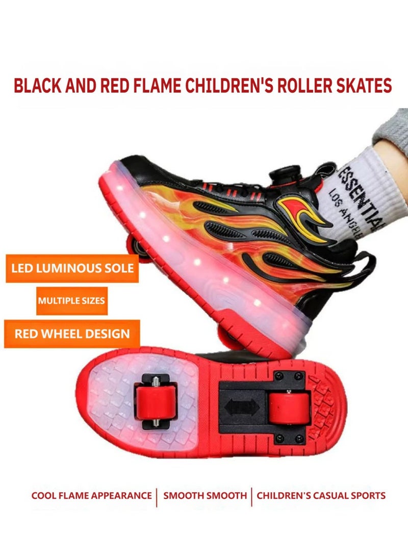 TNGames Roller Shoes Kids Black Red Flame LED Wheel Shoes Heelys Style - Perfect Birthday Gift（Sizes 33） - Image 1